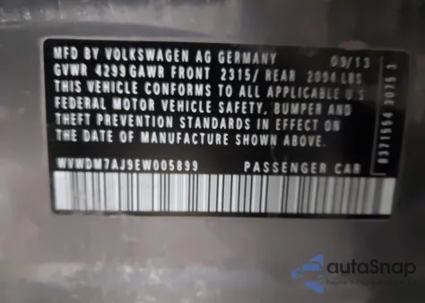 2014 Volkswagen Golf 2.0L Tdi z USA, uszkodzony, nr VIN WVWDM7AJ9EW005899